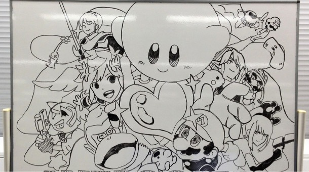 Sakurai whiteboard Smash Bros. drawing
